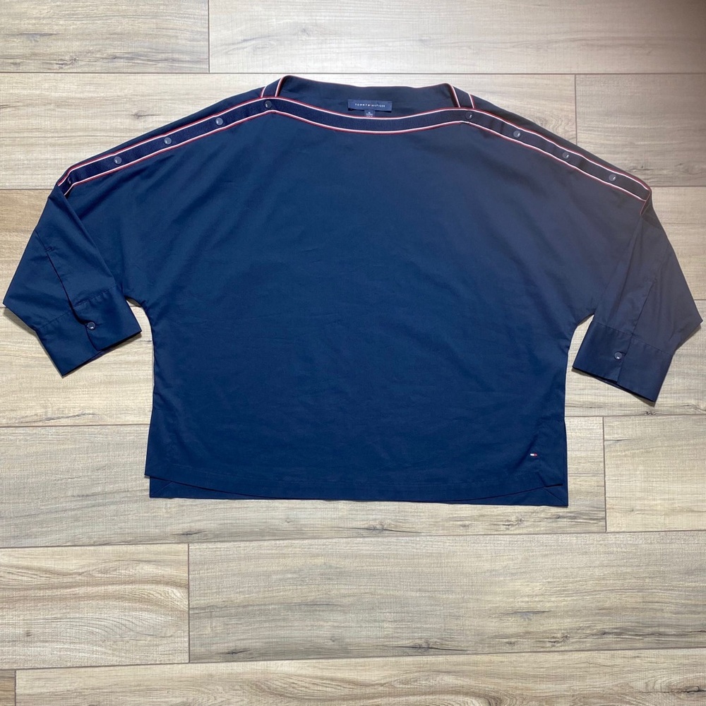 Tommy Hilfiger Womens Sky Captain Ribbon 3/4 Sleeve Catalina Shirt XL Navy‎ Blue